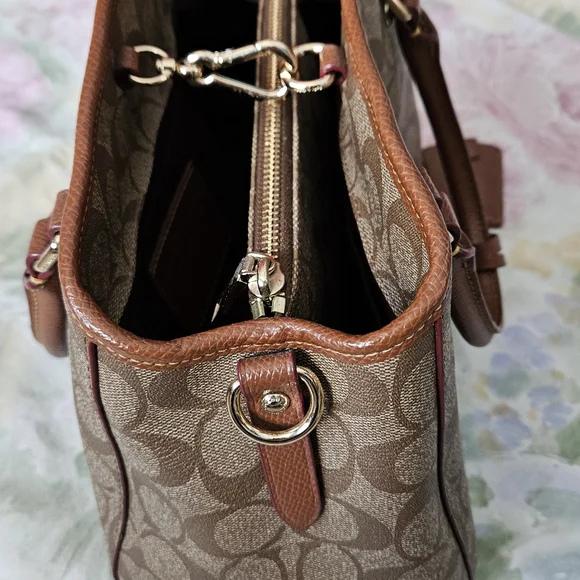 Coach 2 Way Brown and Tan Signature Coated Canvas Mini Handbag - Picture 4 of 6